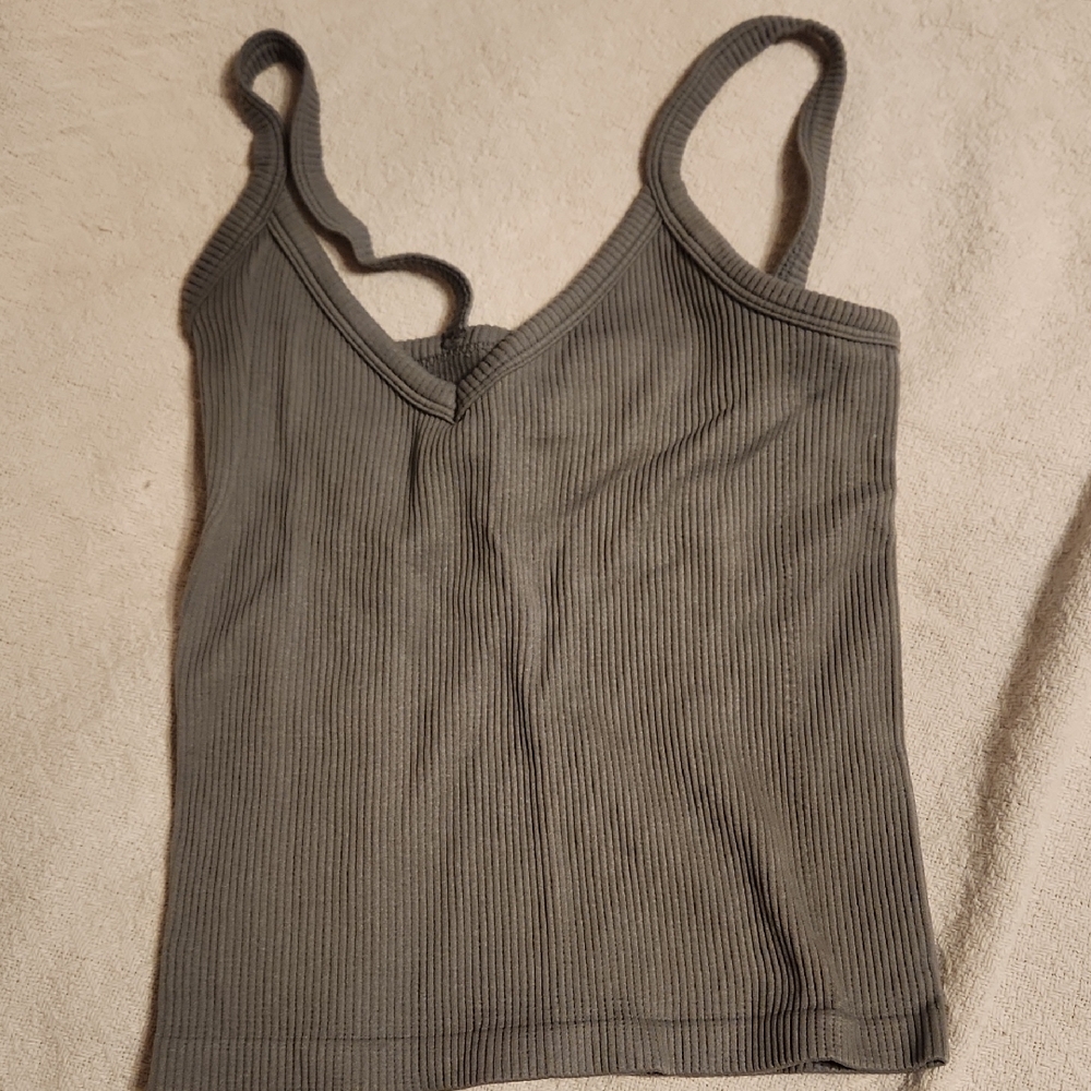 New Mix Ribbed V-Neck Tank Top - Gray